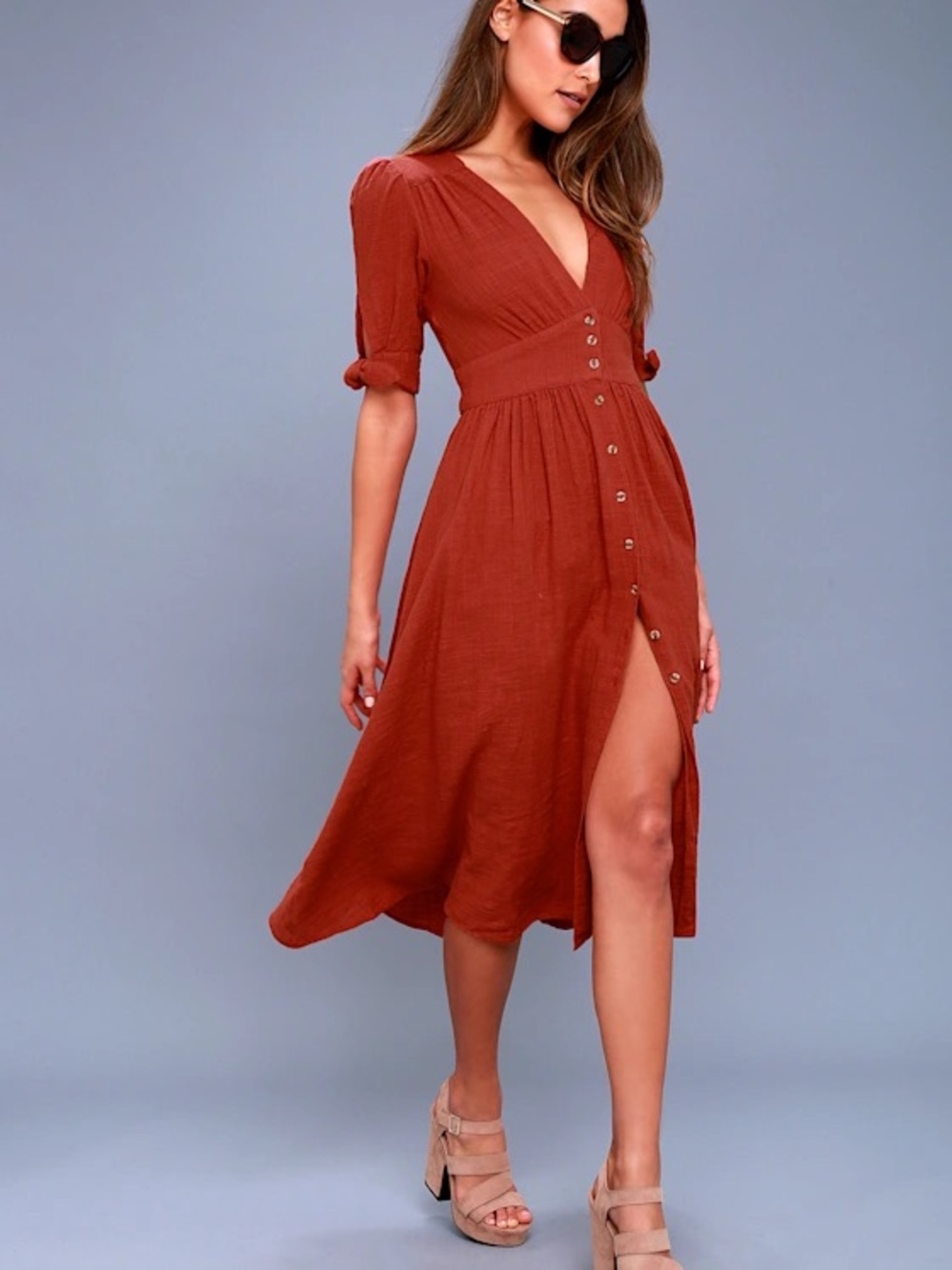 Free People Love Of My Life Burnt Orange Cotton Midi Dress
